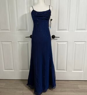 Nightway Collection Women's Navy Chiffon Beaded Sequin Evening Dress Size 4
